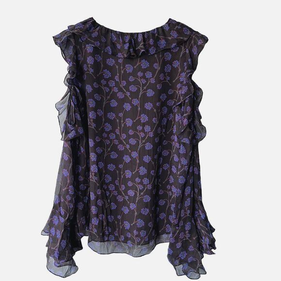 Diane Von Furstenberg 100% Silk Cold Shoulder Long Sleeve Ruffle Blouse 8 - Picture 3 of 6